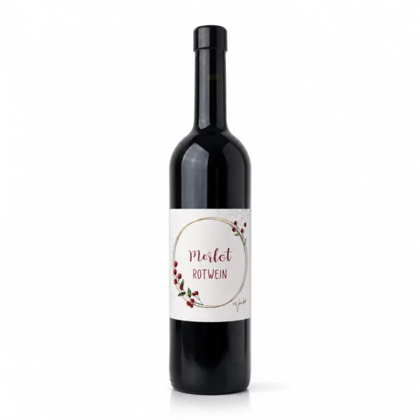 Merlot trocken, Bordeauxflasche mit Korken – Packshot